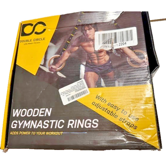 Double Circle Wood Gymnastics Rings - Quick Adjust Straps -Full Body Workout NEW - Picture 1 of 5